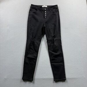 Enjean Skinny‎ Jeans Juniors 9/29 Black Dark Wash Distressed Stretch Denim 29x26